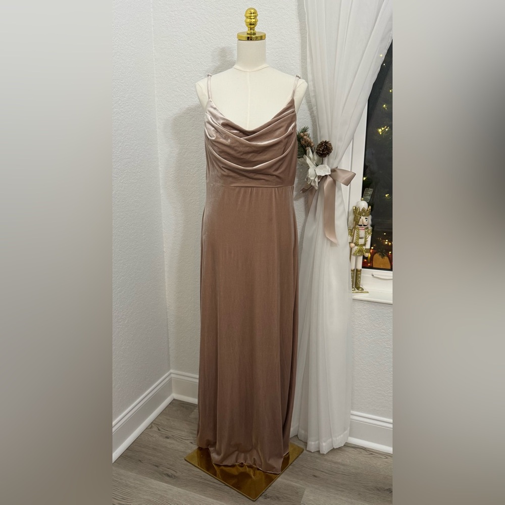 REVERLY Skye Velvet Champagne Cowl Neck Maxi Dress Bridesmaid Size 14 WORN ONCE - Picture 3 of 10